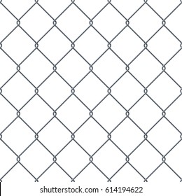 Fence made of metal wire. Seamless pattern isolated on white background. Stock vector illustration.