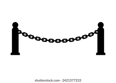 Fence made of posts with chains icon. Fencing. Black silhouette. Horizontal front side view. Vector simple flat graphic illustration. Isolated object on a white background. Isolate.