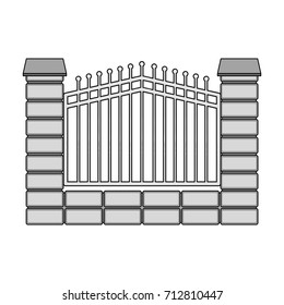 A fence of metal and bricks. A different fence single icon in monochrome style vector symbol stock illustration web.