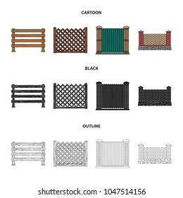 A fence of metal and bricks, wooden palisade. A different fence set collection icons in cartoon , black, outline style vector symbol stock illustration web.