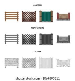 A fence of metal and bricks,wooden palisade. A different fence set collection icons in cartoon,outline,monochrome style vector symbol stock illustration web.