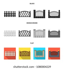A fence of metal and bricks,wooden palisade. A different fence set collection icons in black, flat, monochrome style vector symbol stock illustration web.