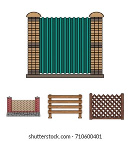 A fence of metal and bricks,wooden palisade. A different fence set collection icons in cartoon style vector symbol stock illustration web.
