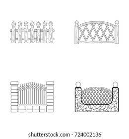 A fence of metal and bricks,wooden palisade. A different fence set collection icons in outline style vector symbol stock illustration web.