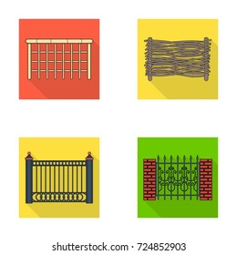 A fence of metal and bricks,wooden palisade. A different fence set collection icons in flat style vector symbol stock illustration web.