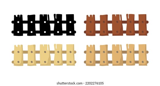 Fence from old boards. Cracked board fence. Vector clipart isolated on white background.