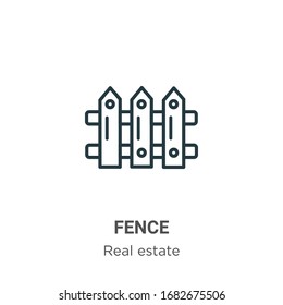 Fence outline vector icon. Thin line black fence icon, flat vector simple element illustration from editable real estate concept isolated stroke on white background