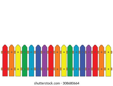 Fence painted in the colors of the rainbow