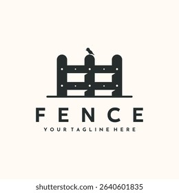 fence and perch bird vintage logo vector minimalist illustration design, fence wall symbol  design