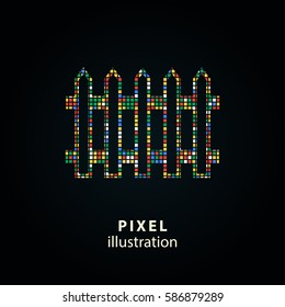 Fence - pixel icon. Vector Illustration. Design logo element. Isolated on black background. It is easy to change to any color.