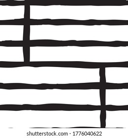 Fence posts grid black and white lines seamless pattern Vertical and horizontal hand drawn doodle uneven stripes, bars. vector repeat surface design