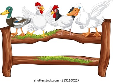 Fence with poultry on white background illustration