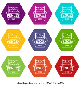 Fence prison icons 9 set coloful isolated on white for web