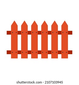 Fence. Red board fence. Icon for website, application about farming, plots, logistics, warehousing, storage. Vector flat illustration, cartoon style.