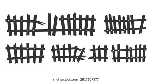 Fence Sections with Broken and Intact Pickets in a Rustic Style Featuring Wooden, Weathered, Rural with Countryside and Farmhouse
