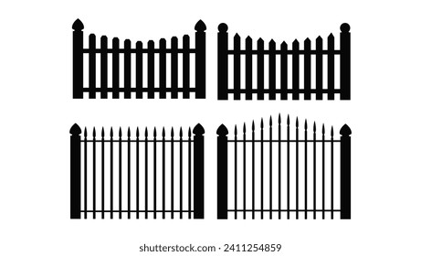 Fence set, black isolated silhouette