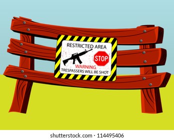 fence with sign, abstract vector art illustration