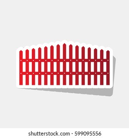 Fence sign illustration. Vector. New year reddish icon with outside stroke and gray shadow on light gray background.