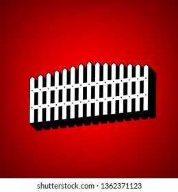 Fence sign illustration. Vector. Perspective view of white icon with black outline at reddish background.