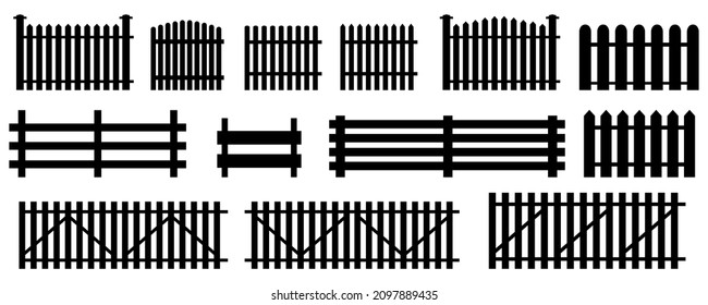 Fence silhouette icon set. Wooden hedge. Contour effect. Home safety. Black shadow. Vector illustration. Stock image. 