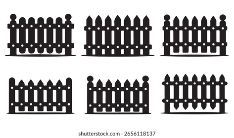 Fence Silhouettes Vector Set – Picket, Iron, and Wooden Fence Icon Collection