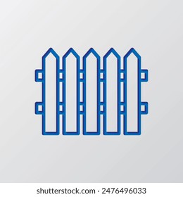Fence simple icon. Flat design. Paper cut design. Cutted blue symbol with shadow. Gray background.ai