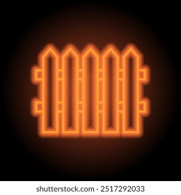 Fence simple icon. Flat design. Orange neon on black background.ai