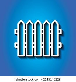 Fence simple icon. Flat desing. White icon with shadow on blue background.ai