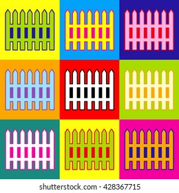 Fence simple icon. Pop-art style colorful icons set with 3 colors.