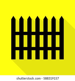Fence simple sign. Black icon with flat style shadow path on yellow background.