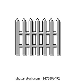 Fence simple sign. Black line icon with gray shifted flat filled icon on white background. Illustration.