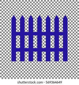 Fence simple sign. Blue icon on transparent background.