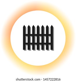 Fence simple sign. Dark icon with shadow on the glowing circle button. Illustration.