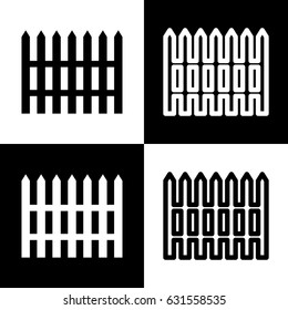 Fence simple sign. Vector. Black and white icons and line icon on chess board.