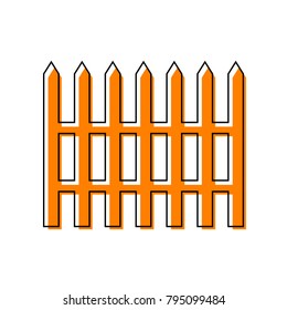 Fence simple sign. Vector. Black line icon with shifted flat orange filled icon on white background. Isolated.