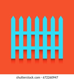 Fence simple sign. Vector. Blue icon with soft shadow putted down on flamingo background.