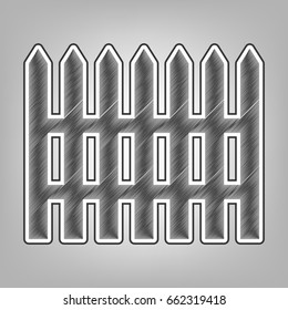 Fence simple sign. Vector. Pencil sketch imitation. Dark gray scribble icon with dark gray outer contour at gray background.