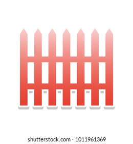 Fence simple sign. Vector. Reddish icon with white and gray shadow on white background. Isolated.