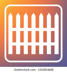 Fence simple sign. Vector. White icon on transparent button at orange-violet gradient background.
