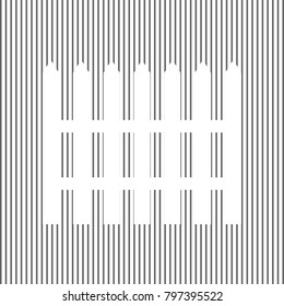 Fence simple sign. Vector. White icon on grayish striped background. Optical illusion.