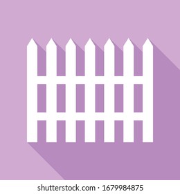 Señal simple de cerca. Icono blanco con una larga sombra en fondo morado.  Ilustración.