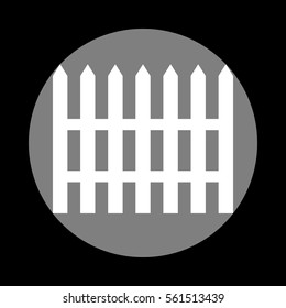 Fence simple sign. White icon in gray circle at black background. Circumscribed circle. Circumcircle.