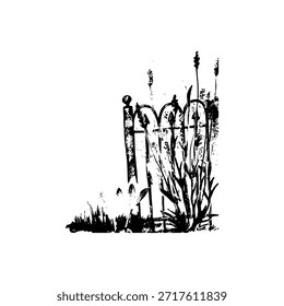 cerca e vetor de árvore, cerca e flor árvore vetor ilustração fundo