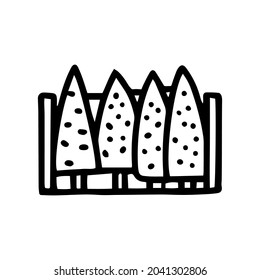 cerca de árboles línea negra vector doodle icono simple