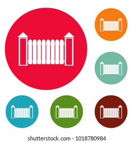 Fence with turret icons circle set vector isolated on white background