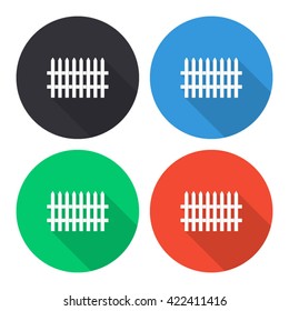 fence vector icon - colored(gray, blue, green, red) round buttons with long shadow