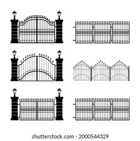 Fence vector icon. Decorative black fences with gates flat isolated vector illustration	
