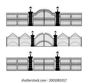 Fence vector icon. Decorative black fences with gates flat isolated vector illustration	
