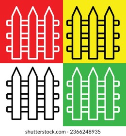 Fence Vector Icon, Lineal style icon, from Agriculture icons collection, isolated on Red, Yellow, White and Green Background.