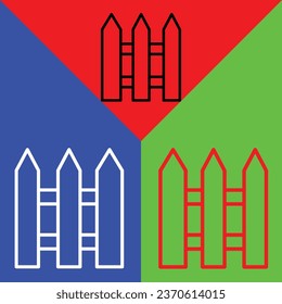 Fence Vector Icon, Lineal style icon, from Agriculture icons collection, isolated on Red, Blue and Green Background.